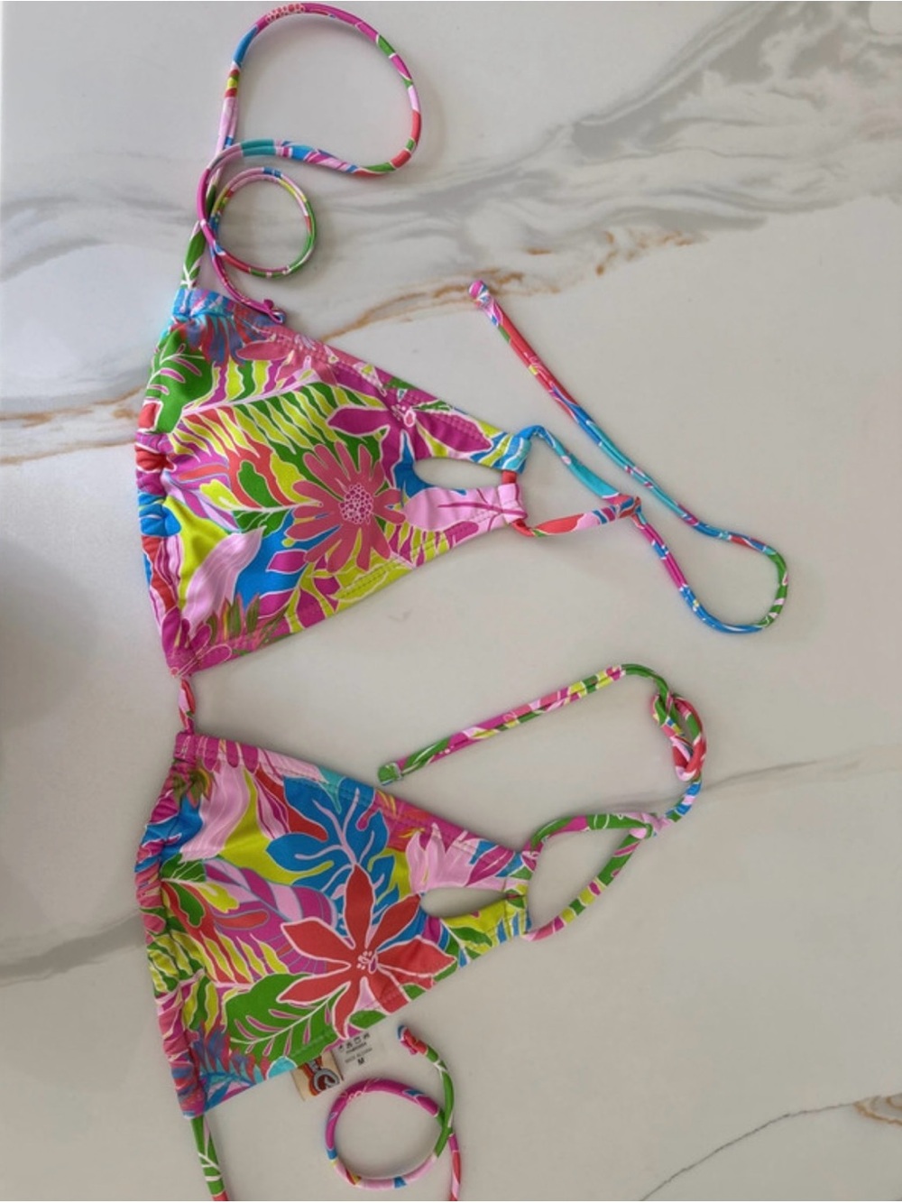 Tropical Floral String Bikini Set- Bright Pink & Multicolor